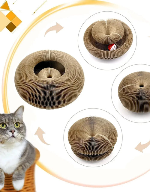 Load image into Gallery viewer, Magic Cat Scratch Organ Board Cat Toy with Ball Cat Grinding Claw Cat Climbing Frame Kitten round Corrugated Cat Scratching Toy
