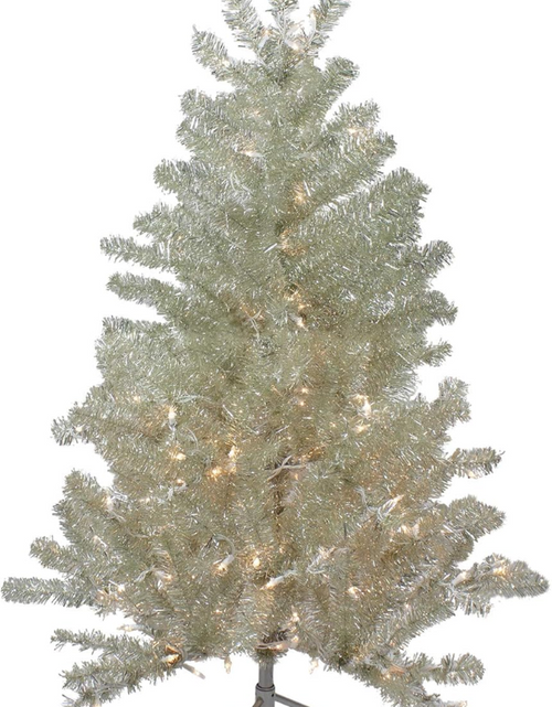 Load image into Gallery viewer, 4.5&#39; Soft Metallic Champagne Artificial Tinsel Christmas Tree - Clear Lights
