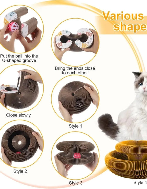 Load image into Gallery viewer, Magic Cat Scratch Organ Board Cat Toy with Ball Cat Grinding Claw Cat Climbing Frame Kitten round Corrugated Cat Scratching Toy
