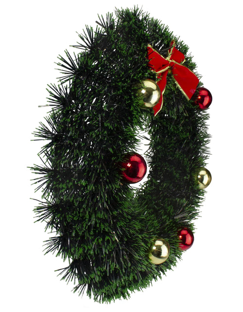 Load image into Gallery viewer, 17-Inch Green Tinsel Artificial Christmas Wreath with Bow - Unlit
