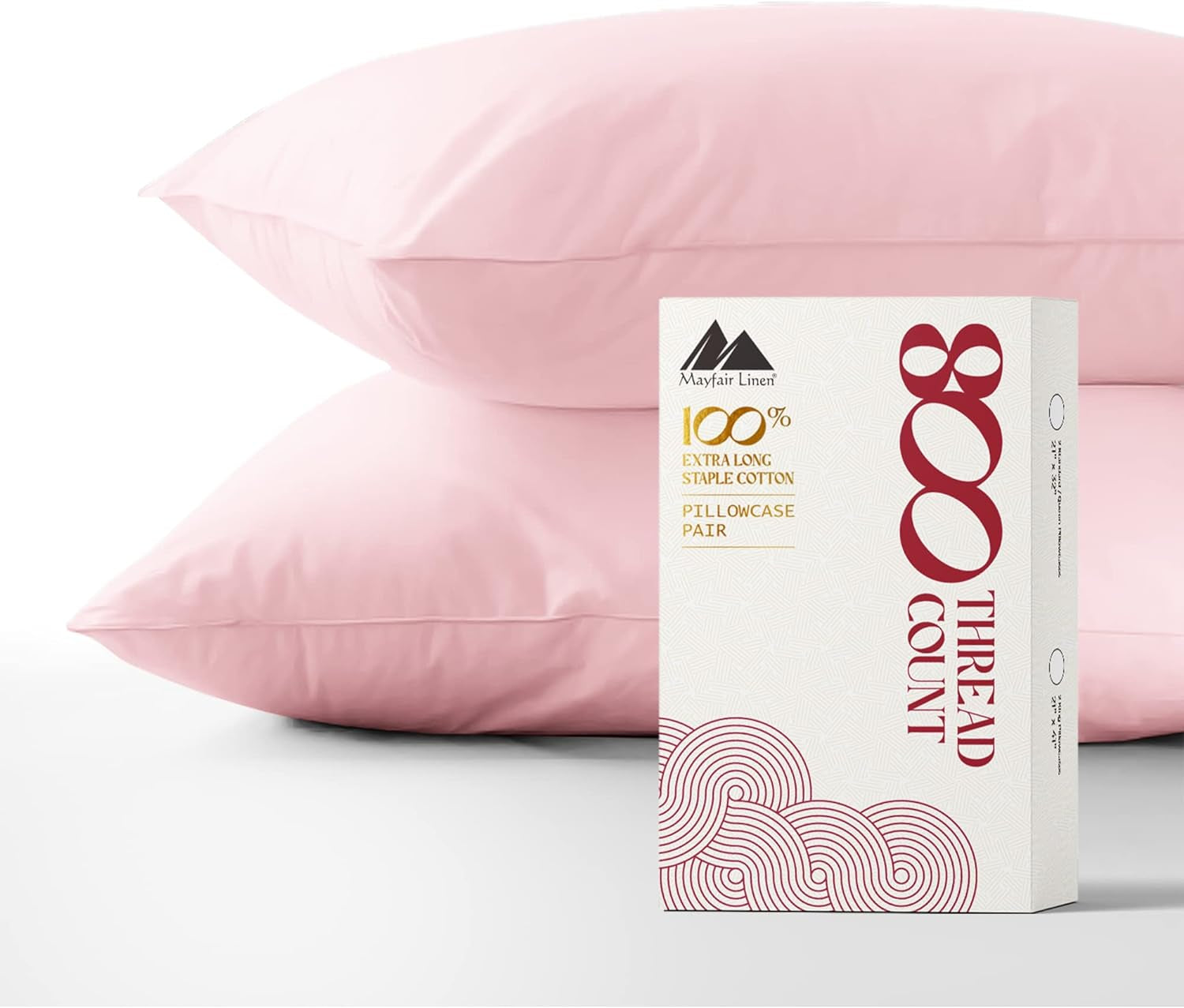 100% Egyptian Cotton Standard/Queen Size Pillow Cases Set of 2-800 Thread Count Pillow Cover - Soft, Breathable & Cooling Blush Pillowcases Set of 2 for Standard/Queen Pillows