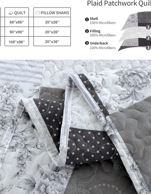 Load image into Gallery viewer, Quilt Set King Floral Bedspread Coverlet Plaid Patchwork Quilt Bedding Morden Lightweight Bedspread Reversible Home Quilts Grey Paisley Floral Quilt Bedspread Black White Plaid Quilt
