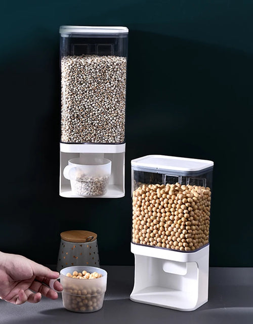 Load image into Gallery viewer, 1L/1.5L Cereal Dispenser Wall Mounted Plastic Divided Rice Container Insect Proof Moisture Proof Rice Storage Kitchen Organizer
