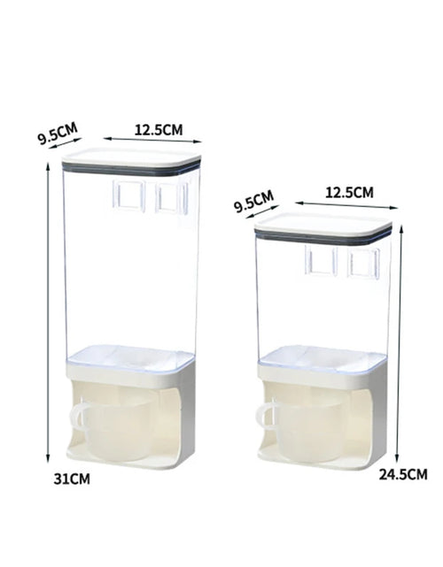 Load image into Gallery viewer, 1L/1.5L Cereal Dispenser Wall Mounted Plastic Divided Rice Container Insect Proof Moisture Proof Rice Storage Kitchen Organizer
