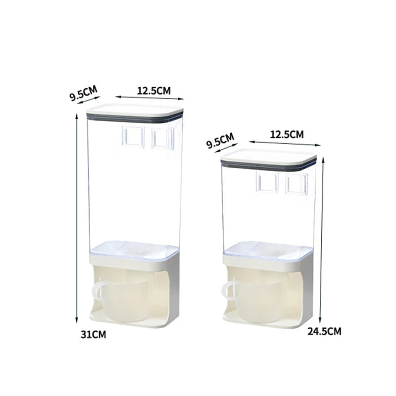 1L/1.5L Cereal Dispenser Wall Mounted Plastic Divided Rice Container Insect Proof Moisture Proof Rice Storage Kitchen Organizer