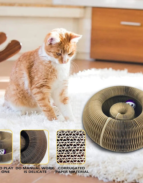 Load image into Gallery viewer, Magic Cat Scratch Organ Board Cat Toy with Ball Cat Grinding Claw Cat Climbing Frame Kitten round Corrugated Cat Scratching Toy
