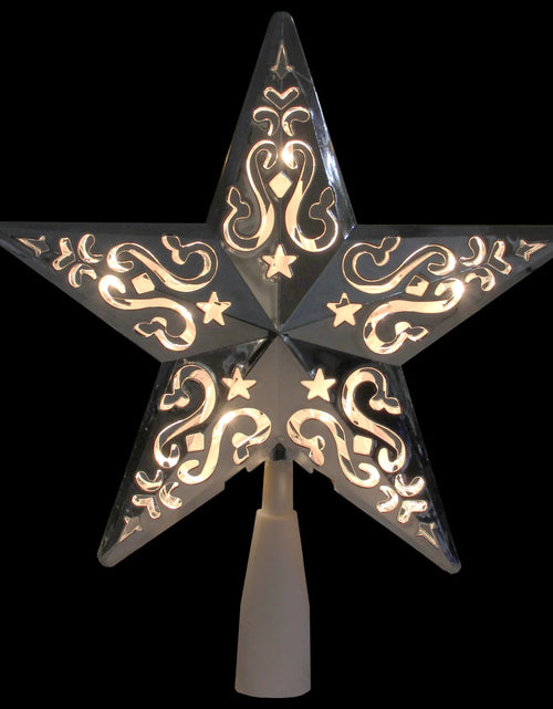 Load image into Gallery viewer, 8.25&quot; Silver Scroll Star Lighted Christmas Tree Topper - Clear Lights
