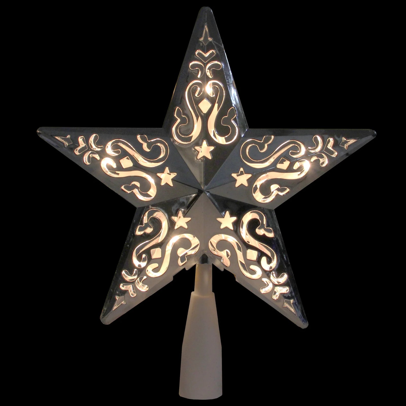 8.25" Silver Scroll Star Lighted Christmas Tree Topper - Clear Lights