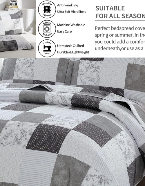 Load image into Gallery viewer, Quilt Set King Floral Bedspread Coverlet Plaid Patchwork Quilt Bedding Morden Lightweight Bedspread Reversible Home Quilts Grey Paisley Floral Quilt Bedspread Black White Plaid Quilt
