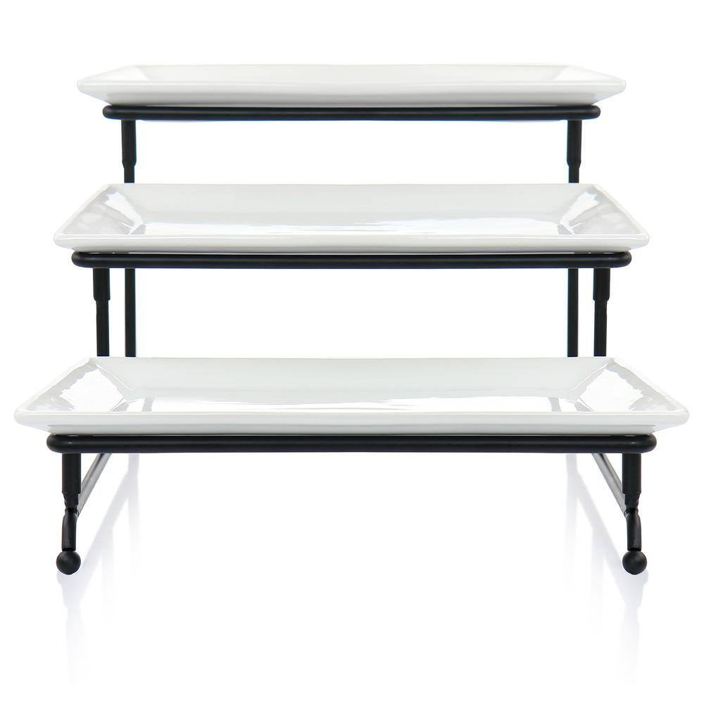 12.50 In. X 5 In. X 12 In. 3-Tier White Porcelain Rectangular Plate Serveware Set