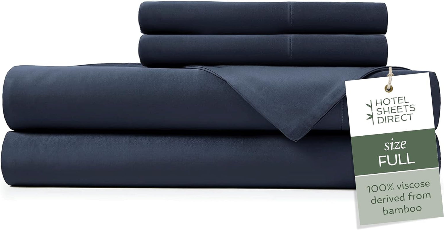 100% Viscose Derived from Bamboo Sheets Full - Cooling Luxury Bed Sheets W Deep Pocket - Silky Soft - Navy Blue