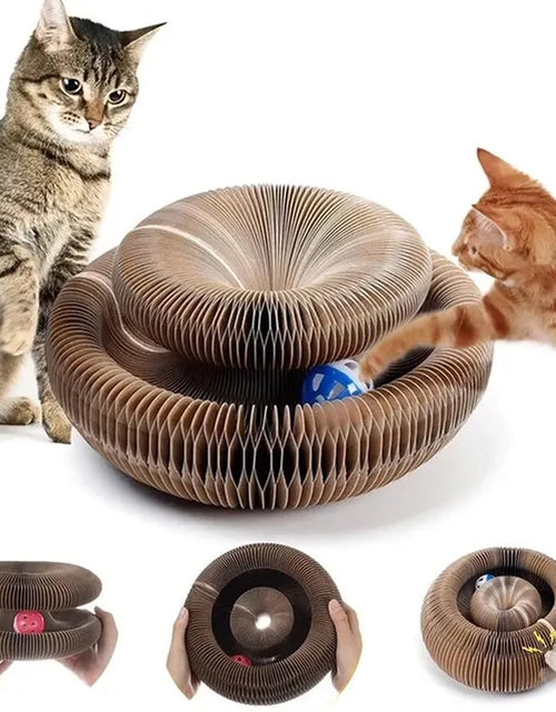 Load image into Gallery viewer, Magic Cat Scratch Organ Board Cat Toy with Ball Cat Grinding Claw Cat Climbing Frame Kitten round Corrugated Cat Scratching Toy
