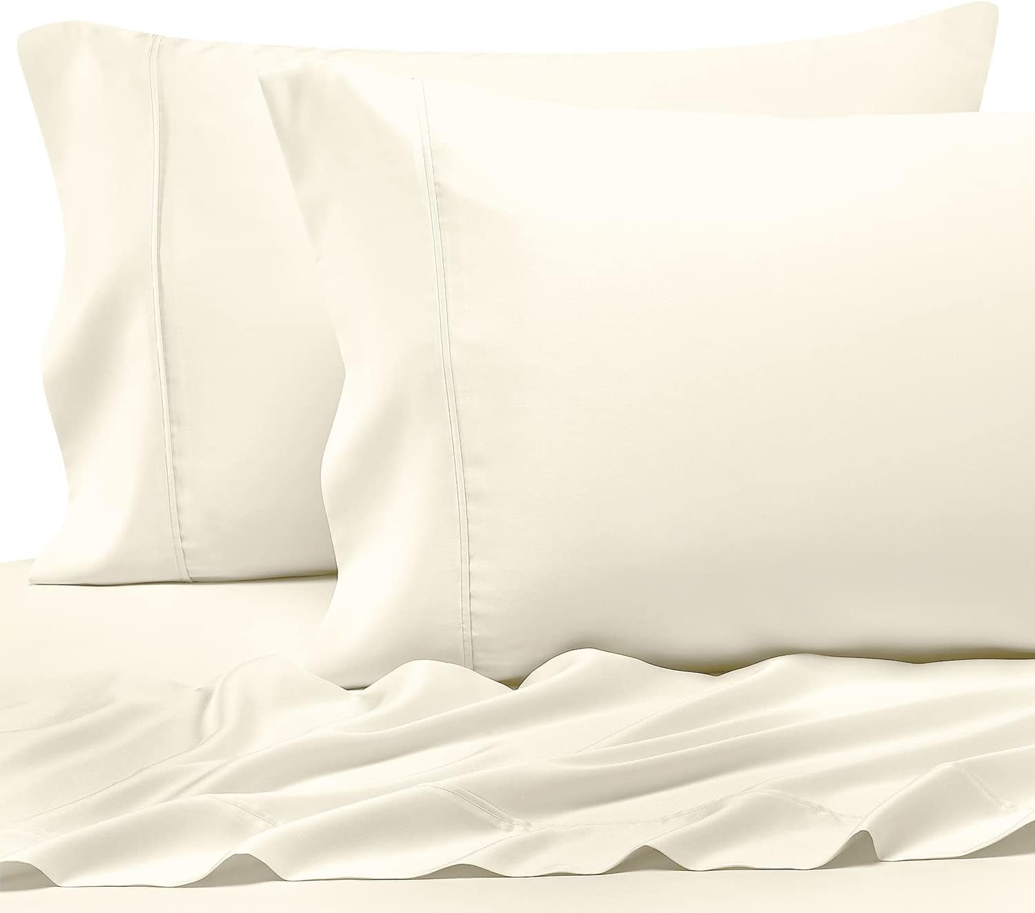 Cotton Queen Size Pillow Case Ivory, 400 Thread Count 100% Long Staple Combed Cotton Sateen Pillowcase, Cooling Pillow Covers with Stylish 4 Inch Hem (Ivory Queen Pillowcase Set of 2)