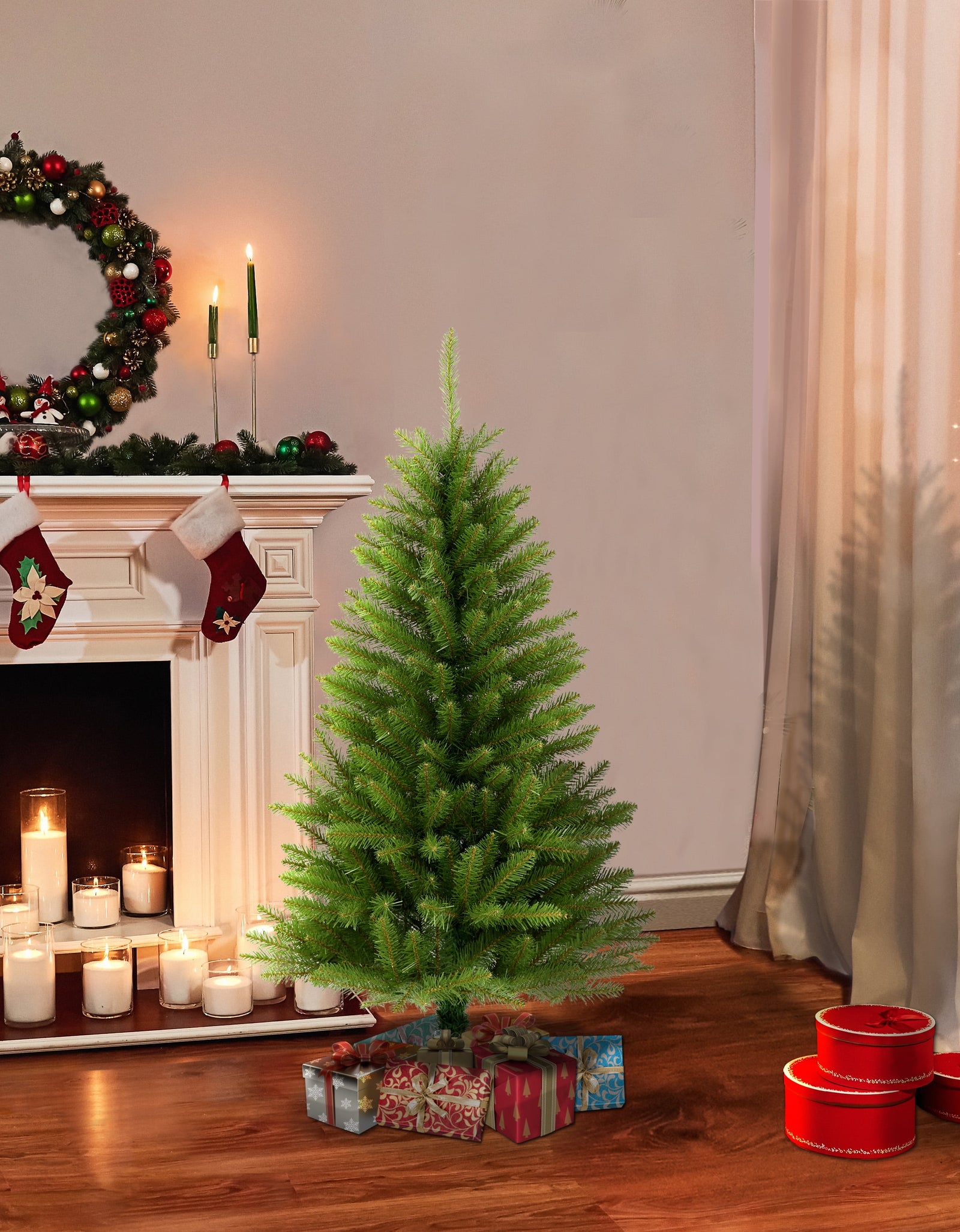 4' Pencil Fraser Fir Artificial Christmas Tree with Stand, Green