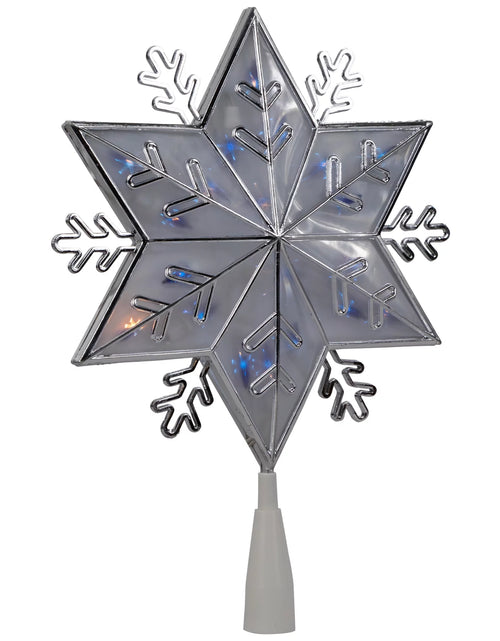 Load image into Gallery viewer, 10&quot; Silver Snowflake Lighted Christmas Tree Topper - Blue Lights
