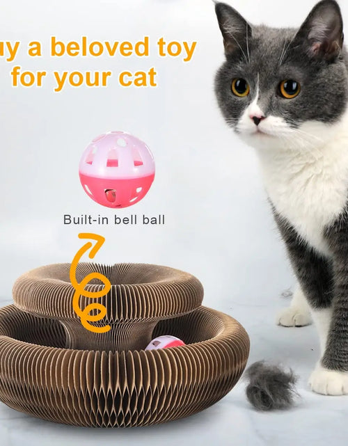 Load image into Gallery viewer, Magic Cat Scratch Organ Board Cat Toy with Ball Cat Grinding Claw Cat Climbing Frame Kitten round Corrugated Cat Scratching Toy
