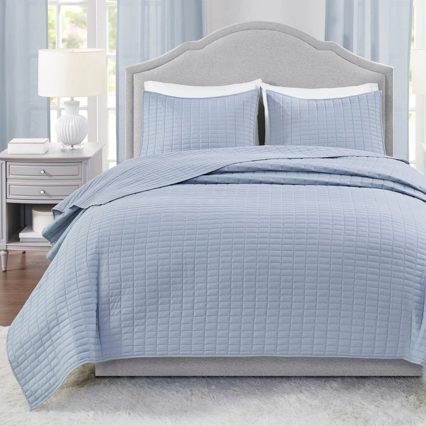 Kienna Full/Queen Quilt Set 3 Piece Breathable Lightweight Blue Reversible Summer Comforter Set