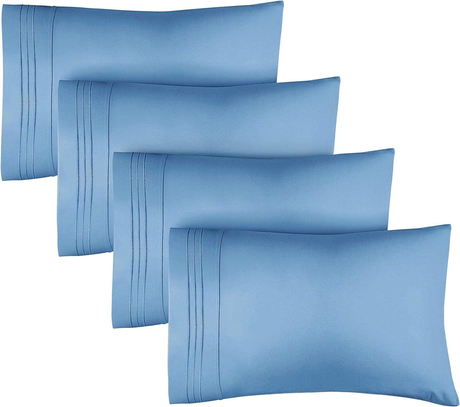 Queen Size Pillow Cases Set of 4 - Extra Soft Pack of 4 Pillowcase Covers - Hotel Luxury Pillowcases - Machine Washable Pillow Protectors - 20X40 Pillow Cases 4 Piece - Queen Denim Blue Pillow Covers