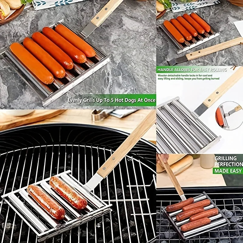 Barbecue Sausage Grilling Rack Roller BBQ Picnic Camping BBQ Hot Dog Grill Pan Home Kitchen Barbecue Grilling Accessories