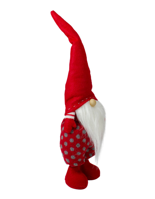 Load image into Gallery viewer, Standing Santa Polka Dot Gnome Christmas Figurine - 16&quot; - Red and Gray
