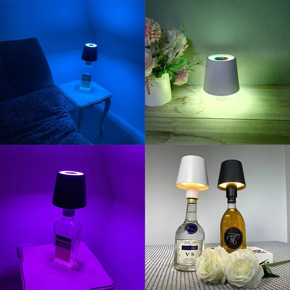 Portable Dimmable Wine Bottle Lamp Touch Wireless Desk Lamps 4000Mah Rechargeable LED Table Lamp RGB Atmosphere Night Lights Bar