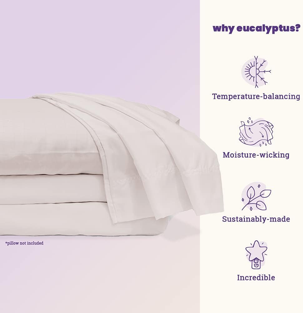 100% Eucalyptus Lyocell Sheet Set - All-Season, Responsibly Made, Naturally Cooling, Super Soft, Moisture-Wicking, Temperature Balancing, Vegan – Full, Pearl